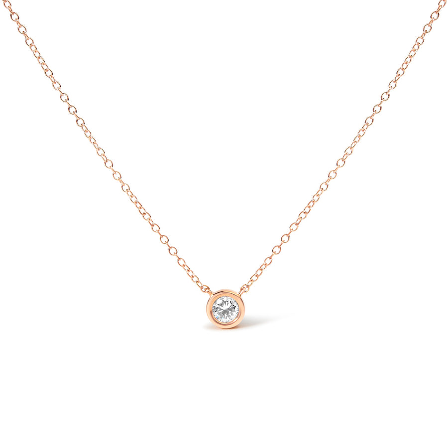 10K Rose Gold 1/3 Carat Round Brilliant-Cut Diamond Modern Bezel-Set Solitaire 16