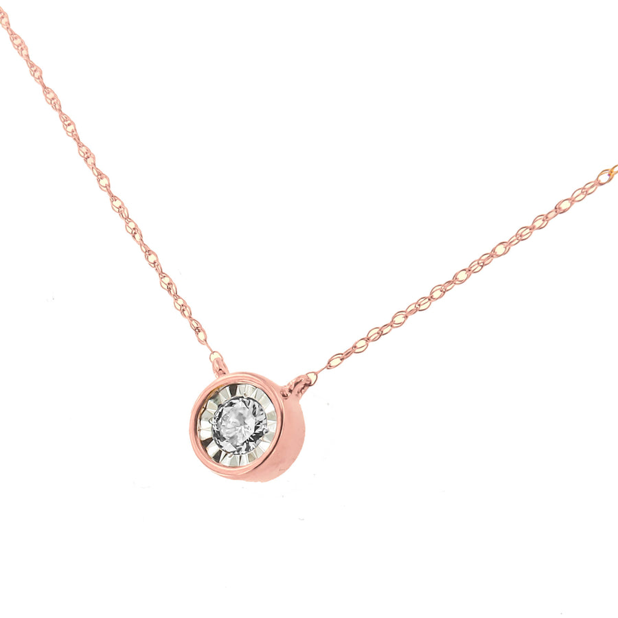 10K Yellow Gold 1/4 Cttw Round Brilliant-Cut Diamond Modern Bezel-Set Solitaire Pendant Necklace (J-K Color, I2-I3 Clarity) - 16