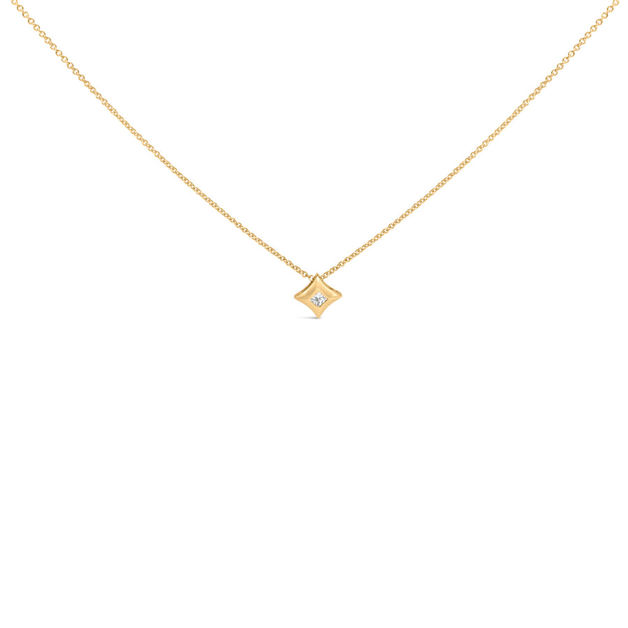 10K Yellow Gold 1/5 Cttw Bezel Set Princess Diamond Kite Shaped Solitaire Pendent Necklace