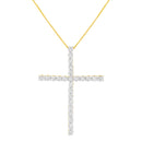 .925 Sterling Silver 3.0 Cttw Round Shape Diamond 1-1/2" Cross Pendant with Box Chain Necklace (I-J Color, I2-I3 Clarity) - 18"