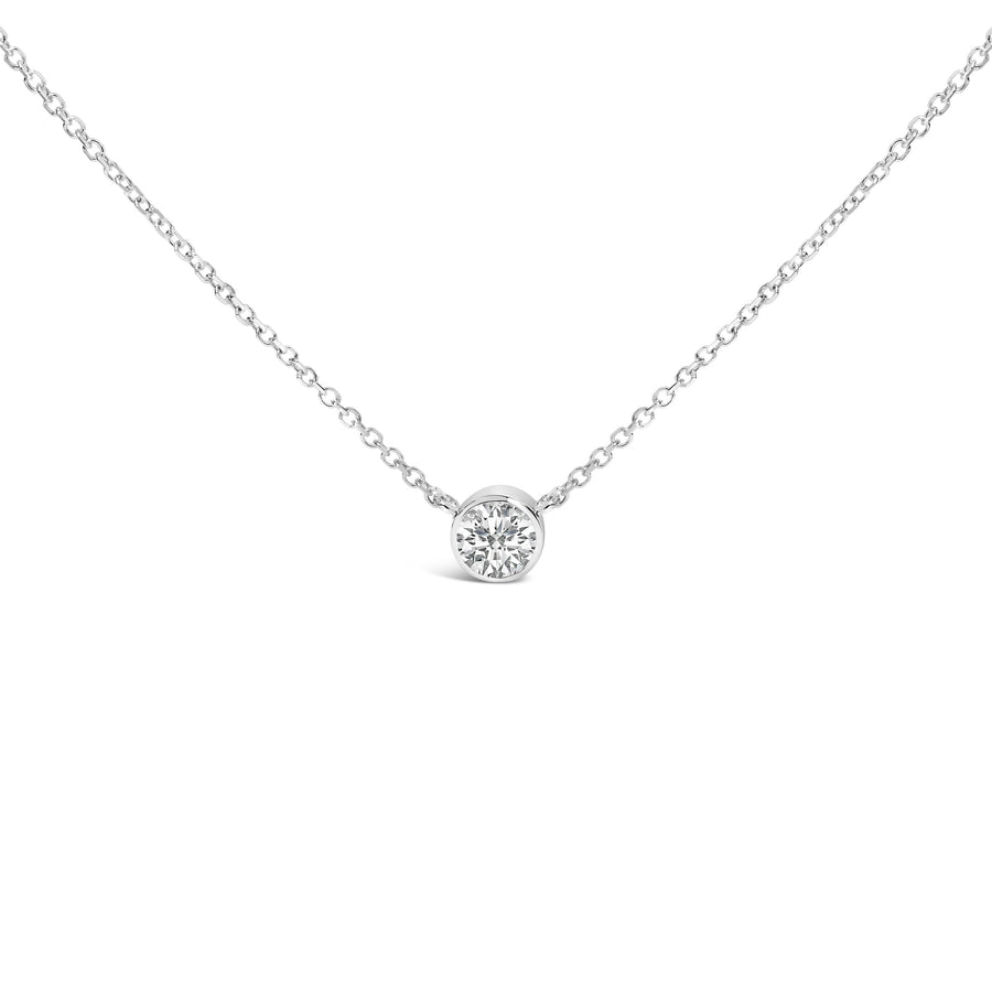 14K White Gold 1.00 Cttw Bezel Set Round Lab-Grown Diamond Solitaire 18