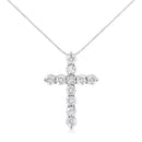 .925 Sterling Silver 1.0 Cttw Prong Set Round-Cut Diamond Cross 18" Pendant Necklace (I-J Color, I2-I3 Clarity)