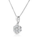 14KT White Gold 1/2 cttw Diamond Floral Cluster Pendant Necklace (HI, SI2-I1)