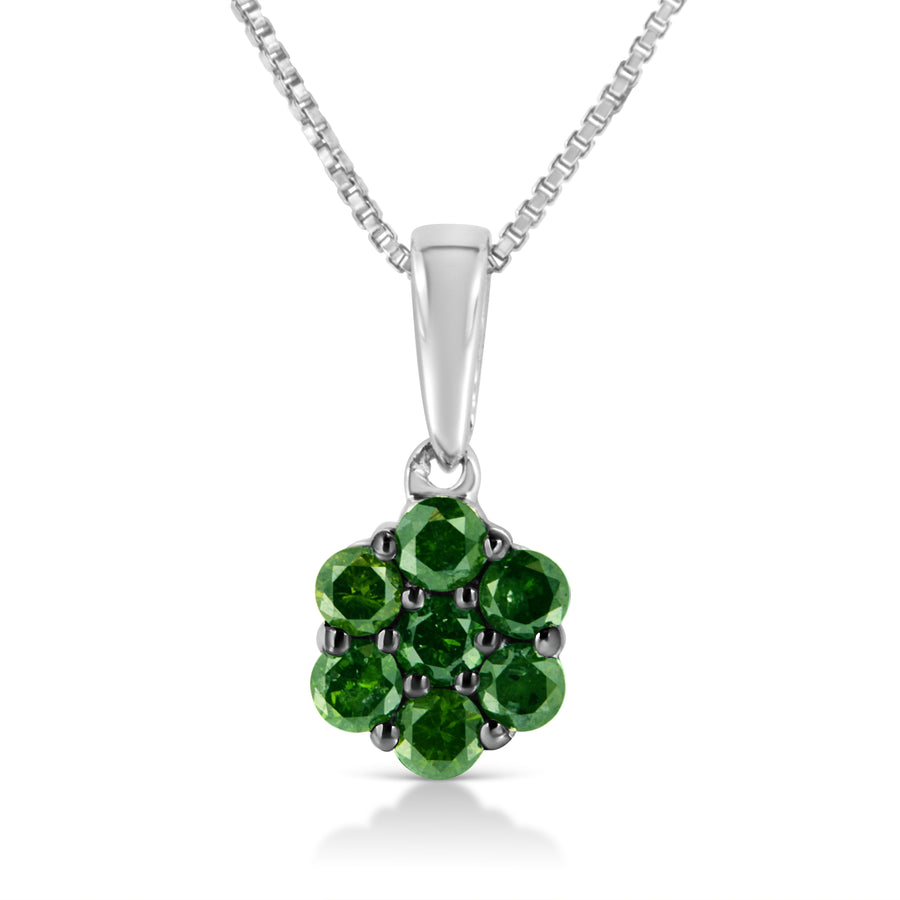 .925 Sterling Silver 1/2 Cttw Prong Set Treated Green Diamond Floral Cluster 18