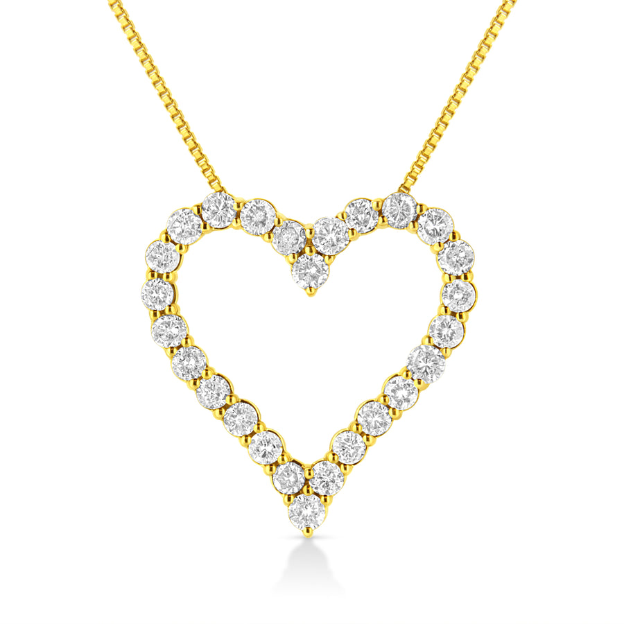 14K Yellow Gold Plated .925 Sterling Silver 2.00 Cttw Shared Prong-Set Round Brilliant-Cut Diamond Open Heart 18