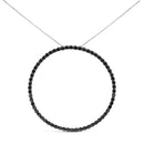 .925 Sterling Silver 4.0 Cttw Black Diamond Open Hoop Circle 18" Pendant Necklace (Black Color, I2-I3 Clarity)