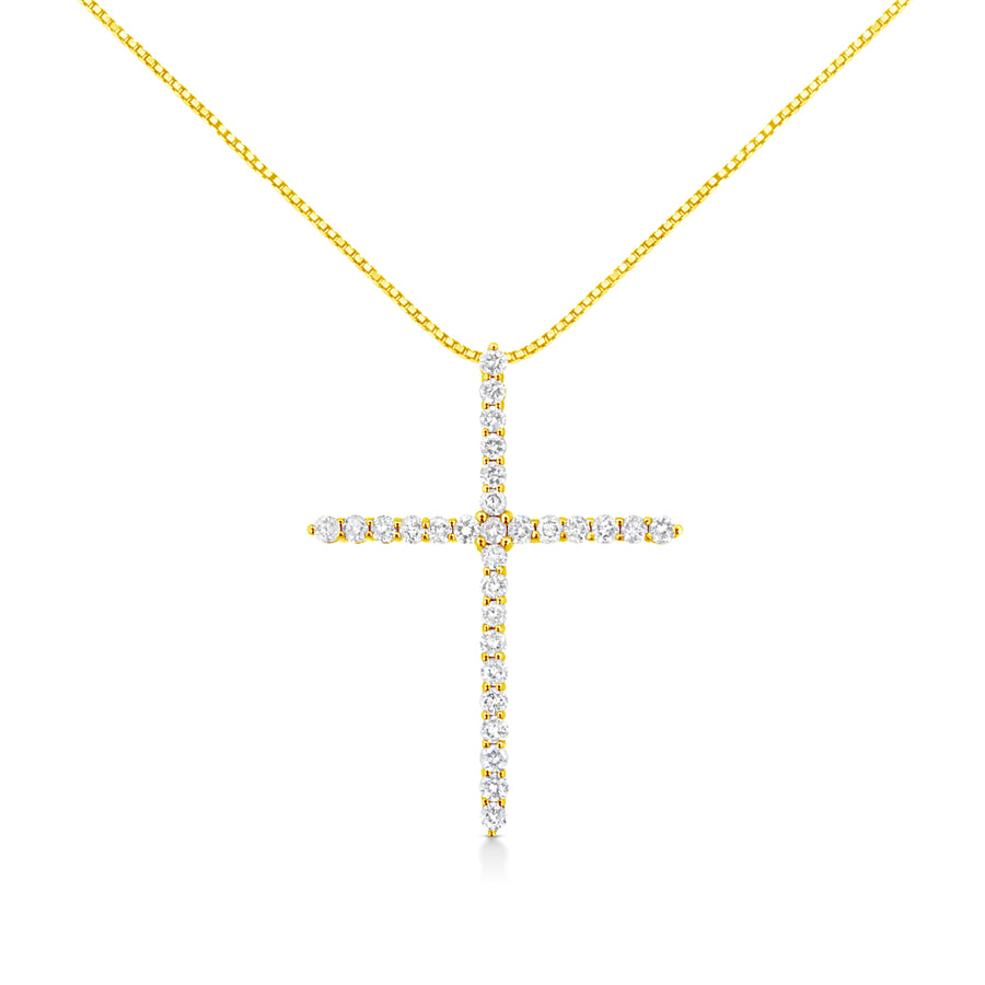 10K Yellow Gold Plated .925 Sterling Silver 3.0 Cttw Prong-Set Round Brilliant Cut Diamond Cross 18