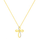 10K Yellow Gold Plated .925 Sterling Silver Diamond Accent Cross Ribbon 18" Pendant Necklace (I-J Color, I2-I3 Clarity)