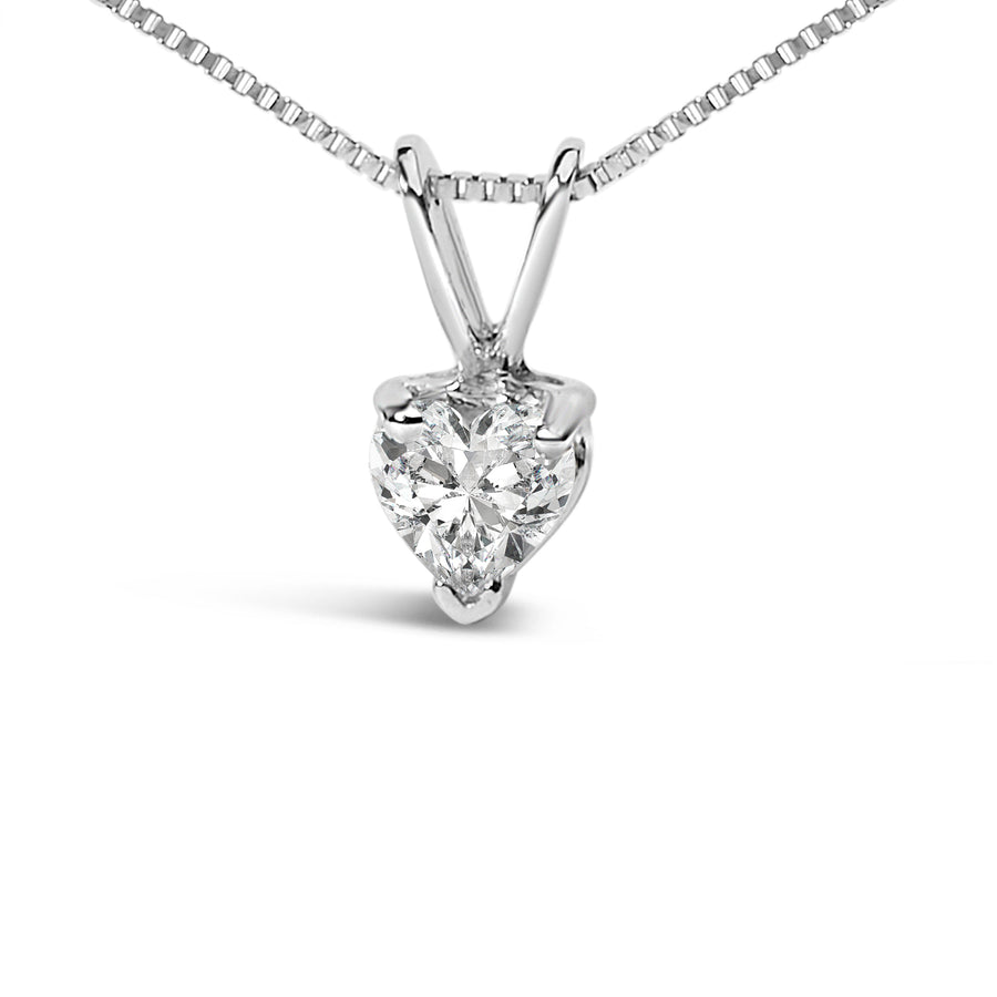 14K White Gold 1/5 Cttw 3-Prong Set Heart Shaped Solitaire Lab Grown Diamond 18
