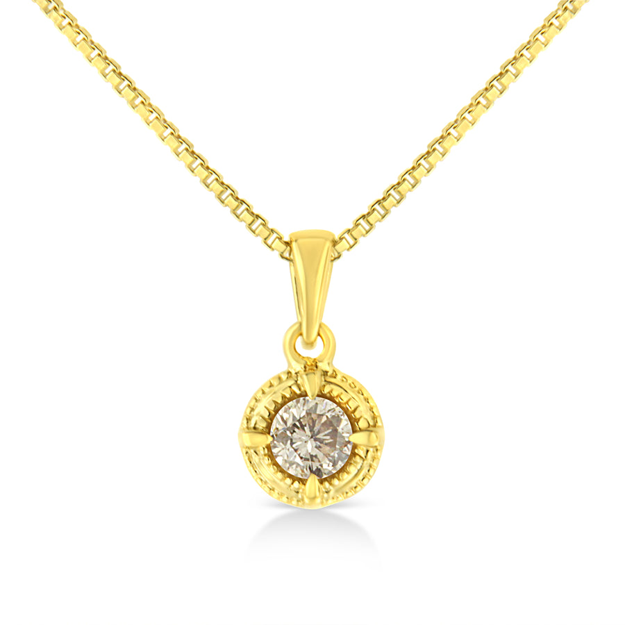 14K Yellow Gold Plated .925 Sterling Silver 1/2 Cttw Brilliant Round Cut Diamond Solitaire Milgrain 18