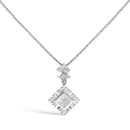 10K White Gold 1/2 Cttw Princess Cut Rhombus Drop Pendant Necklace