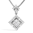 10K White Gold Princess Cut Diamond Geometric Pendant Necklace