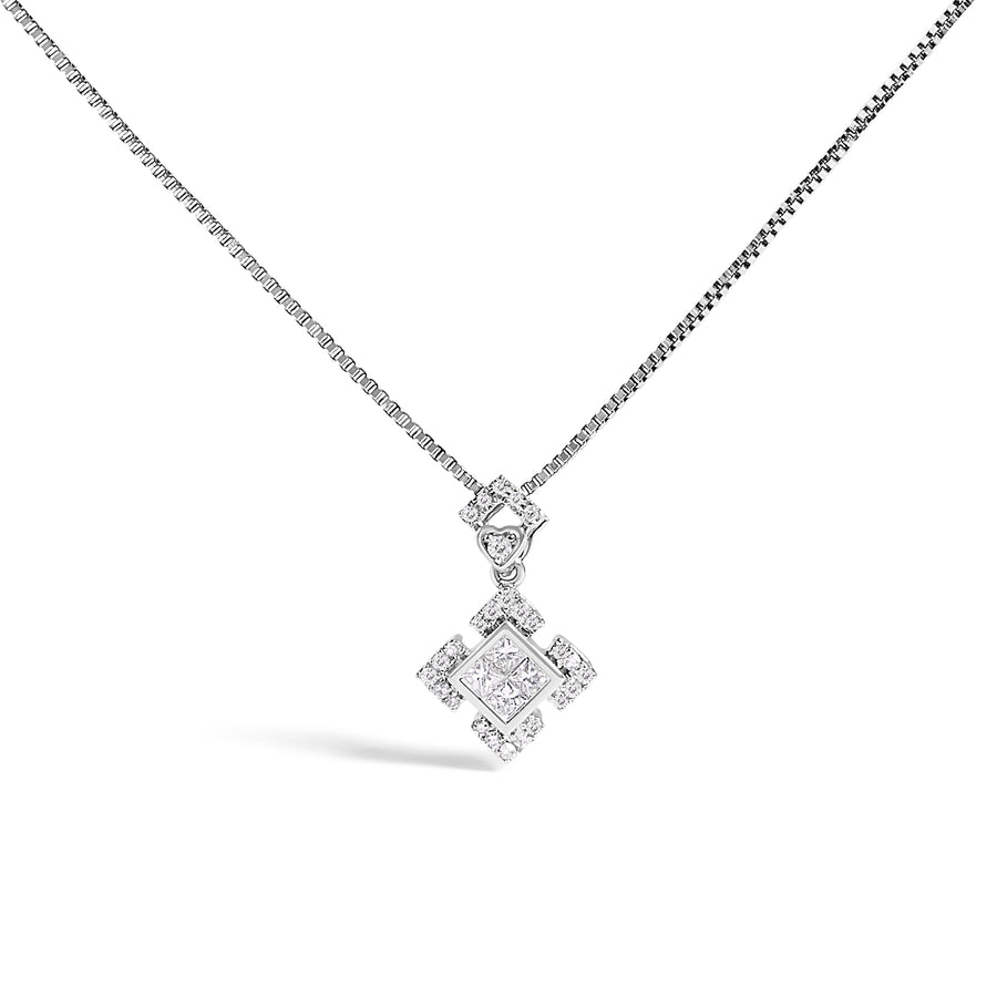 10K White Gold 1/5 Cttw Diamond Geometric Design Pendant Necklace