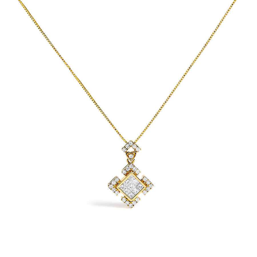 10K Yellow Gold 3/8 Cttw Princess Diamond Geometric Pendant Necklace
