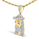 Men's 10K Yellow Gold 1 1/3 Cttw Diamond Studded Jesus Pendant Necklace