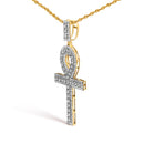 Men's 10K Yellow Gold 1.00 Cttw Diamond Ankh Cross Pendant Necklace