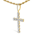 10K Yellow Gold 5/8 Cttw Miracle Set Round Diamond Circle Link Cross Men's Pendant Necklace