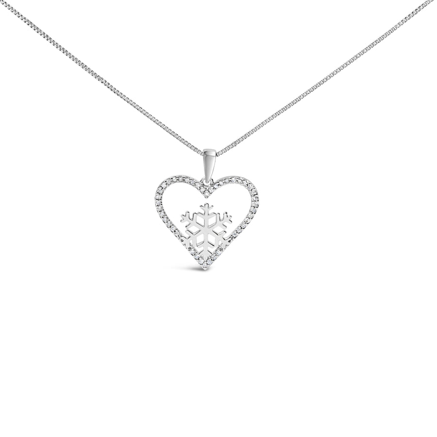 925 Sterling Silver 1/10ct TDW Diamond Heart Pendant Necklace 18