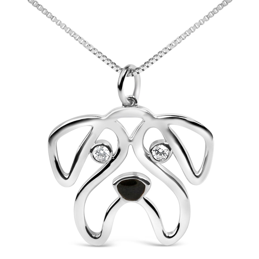 .925 Sterling Silver Diamond Accent Pug Dog Pendant Necklace (I-J Color, I2-I3 Clarity) - 18