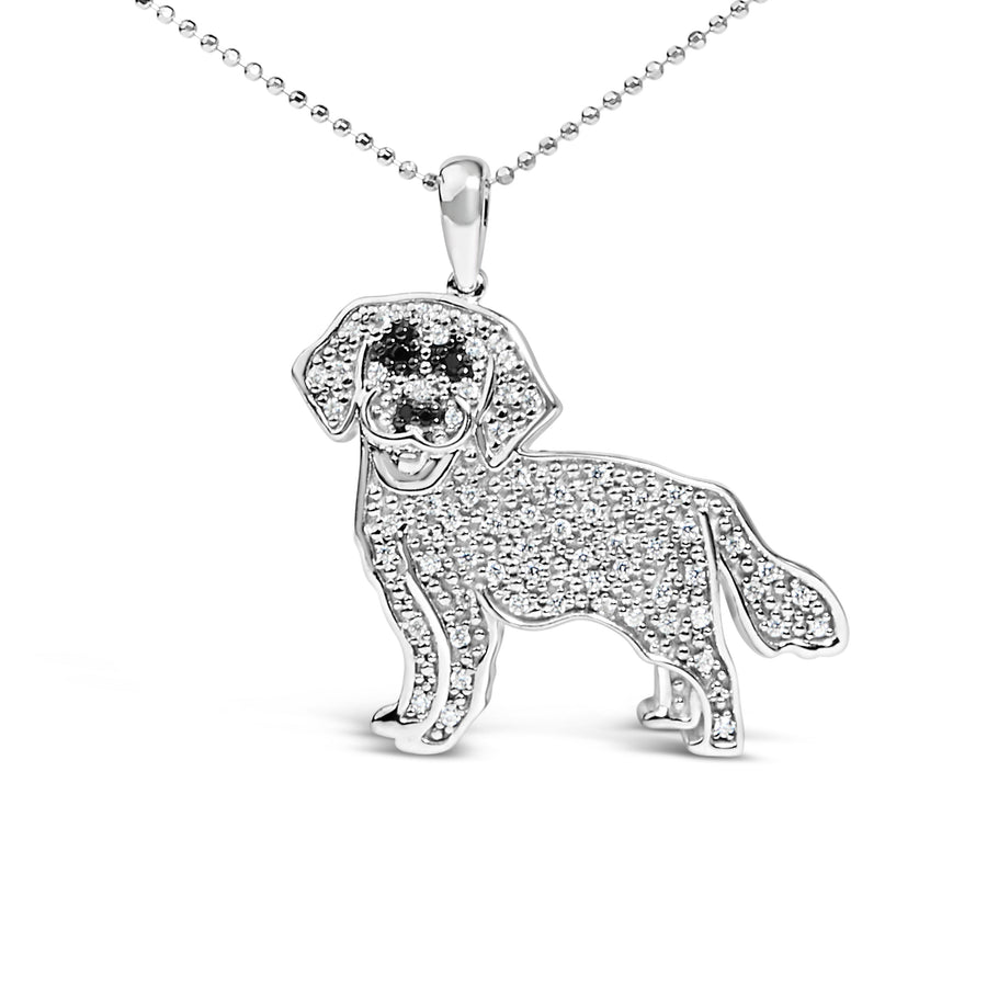 .925 Sterling Silver 1/3 Cttw White and Black Diamond  Labrador Retriever Dog Pendant Necklace (I-J Color, I2-I3 Clarity) - 18