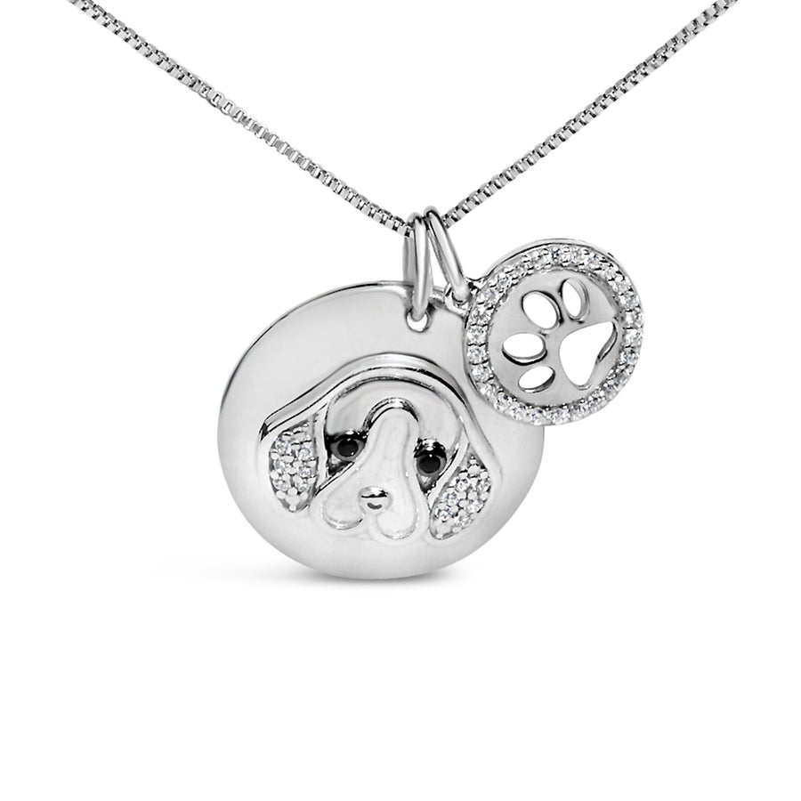 .925 Sterling Silver 1/5 Cttw White and Black Diamond Beagle Dog Medallion and Charm 18
