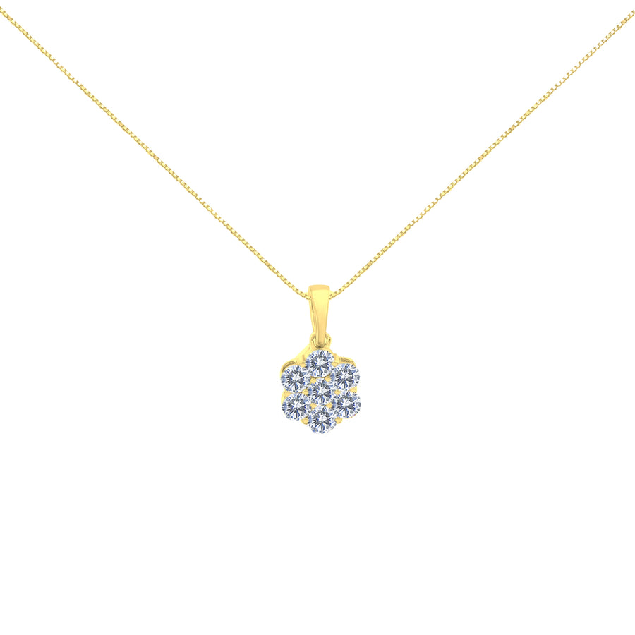 14K Yellow Gold 1.00 Cttw Brilliant Round-Cut Diamond 7 Stone Floral Cluster 18