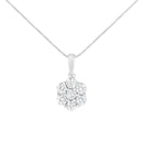 14K White Gold 2.00 Cttw Brilliant Round-Cut Diamond 7 Stone Flower Cluster 18" Pendant Necklace (H-I Color, SI2-I1 Clarity)