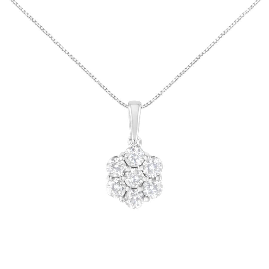 14K White Gold 2.00 Cttw Brilliant Round-Cut Diamond 7 Stone Flower Cluster 18