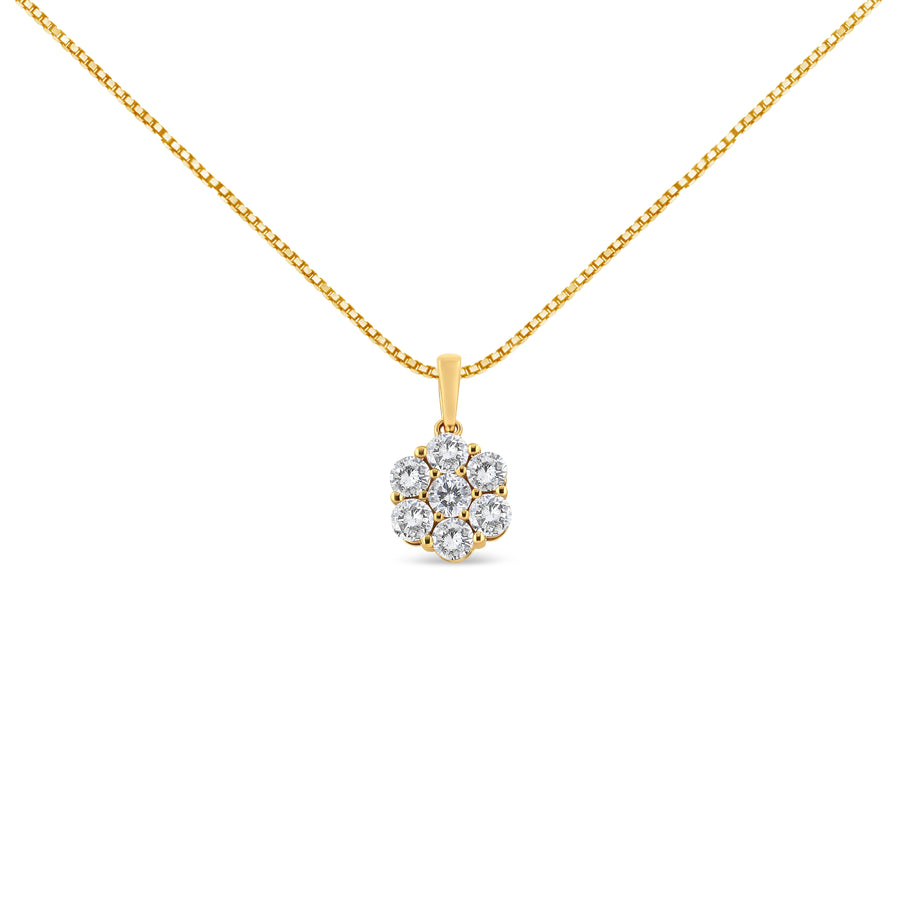 14K Yellow Gold 2.00 Cttw Brilliant Round-Cut Diamond 7 Stone Flower Cluster 18