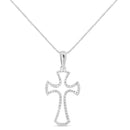 .925 Sterling Silver 1/3 Cttw Diamond Framed Open Cross 18" Pendant Necklace (J-K Color, I2-I3 Clarity)