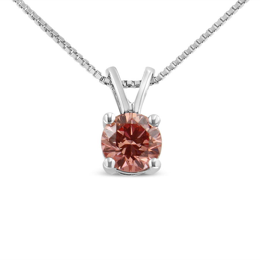 14K White Gold 1/4 Cttw Round Brilliant Cut Lab Grown Blue Diamond 4-Prong Solitaire Pendant Necklace (Blue Color, VVS2-VS1 Clarity) - 18
