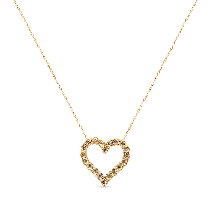 10K Yellow Gold Flashed .925 Sterling Silver 1/2 Cttw Champagne Diamond Miracle Plate Heart Pendant Necklace (K-L Color, I1-I2 Clarity) - 18