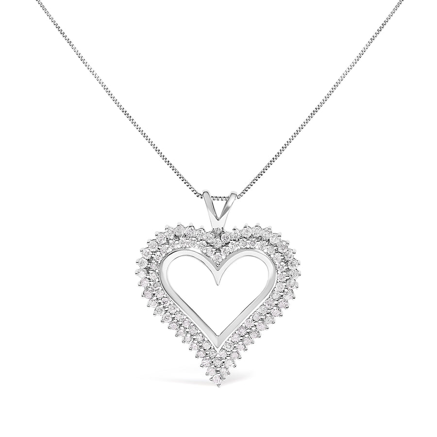 .925 Sterling Silver 1.00 Cttw Diamond Heart 18