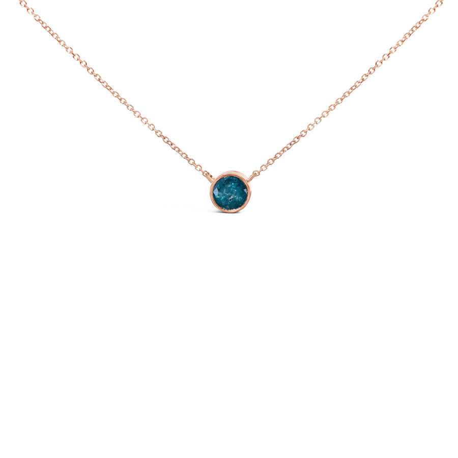 14K Rose Gold 2.0 Cttw Bezel Set Blue Diamond Solitaire Pendant Necklace  - 18
