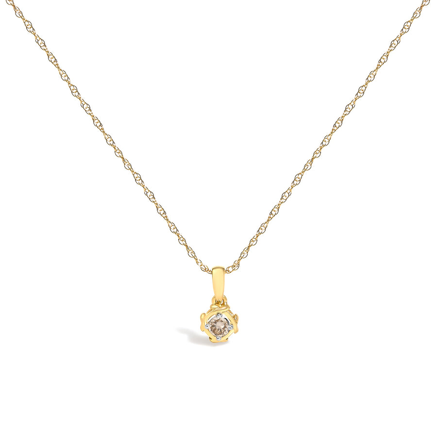 14K Yellow Gold Plated Sterling Silver 1/5 Cttw Diamond Swirl Pendant Necklace