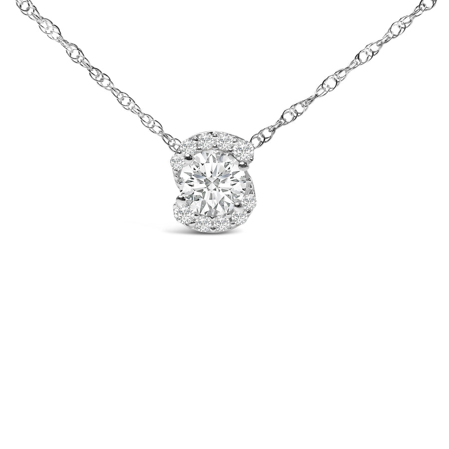 .925 Sterling Silver 1.0 Cttw Lab Grown Round-Cut Diamond Pendant Necklace 18