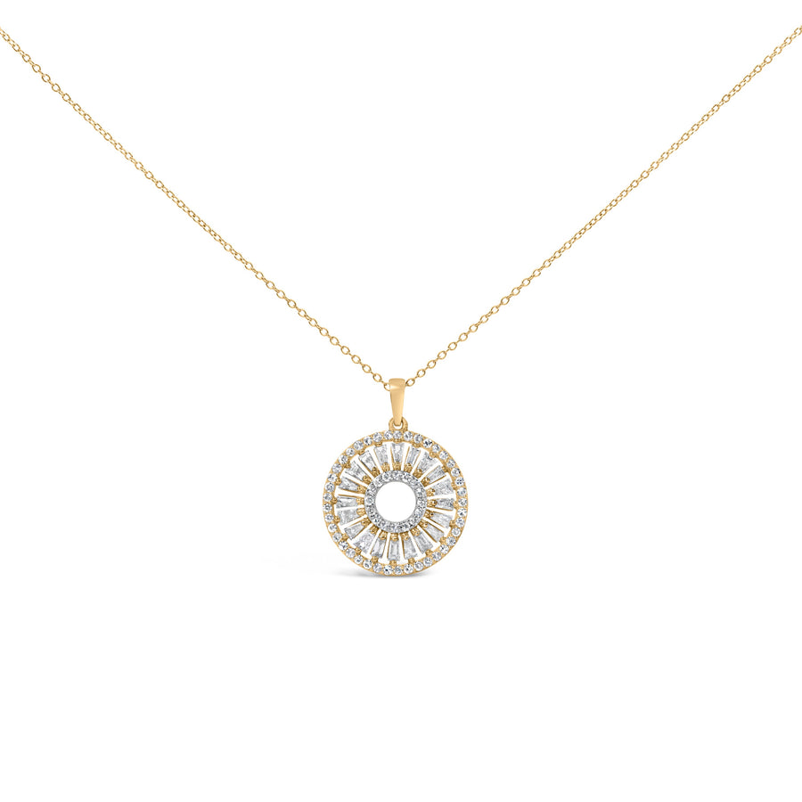 14K Yellow Gold Plated Sterling Silver 1 1/6 Cttw Diamond Sunburst Medallion Pendant Necklace
