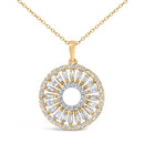 14K Yellow Gold Plated Sterling Silver 1 1/6 Cttw Diamond Sunburst Medallion Pendant Necklace
