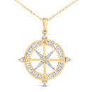 14K Yellow Gold Plated Sterling Silver 3/4 Cttw Diamond Compass Medallion Pendant Necklace