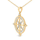 14K Yellow Gold Plated Sterling Silver 3/4 Cttw Diamond Compass Medallion Pendant Necklace