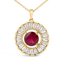 14K Yellow Gold Plated Sterling Silver Created Red Ruby and Diamond Medallion Pendant Necklace