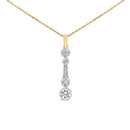 10K Yellow Gold Plated Sterling Silver 1.0 Cttw Lab Grown Diamond Bezel Vertical Drop Pendant Necklace
