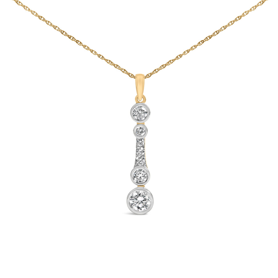 10K Yellow Gold Plated Sterling Silver 1.0 Cttw Lab Grown Diamond Bezel Vertical Drop Pendant Necklace