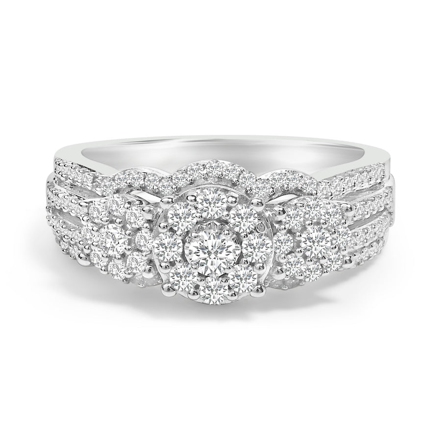 .925 Sterling Silver 1.0 Cttw Diamond Engagement Ring and Soldered Wedding Band Set
