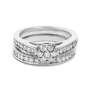 Sterling Silver 1/2 Cttw Diamond Cluster Flower Bridal Set