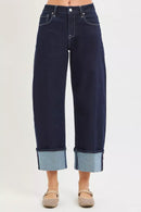 RISEN Slouchy Crop Barrel Cuffed Hem Jeans