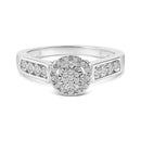 Sterling Silver Diamond Accent Round Cluster Halo Ring