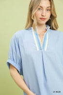 Umgee Textured V-Neck Blouse