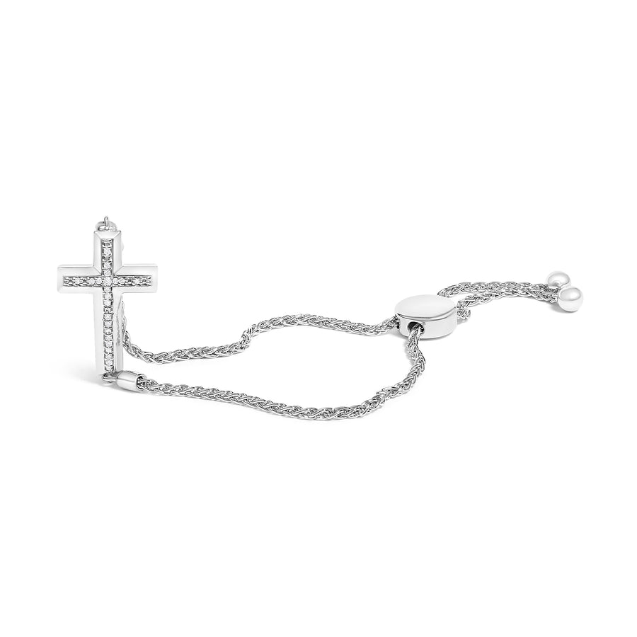 .925 Sterling Silver Diamond Accent Cross Bolo Bracelet (I-J Color, I1-I2 Clarity) - 7
