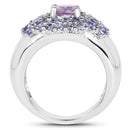 2.43 Carat Genuine Amethyst and Tanzanite .925 Sterling Silver Ring